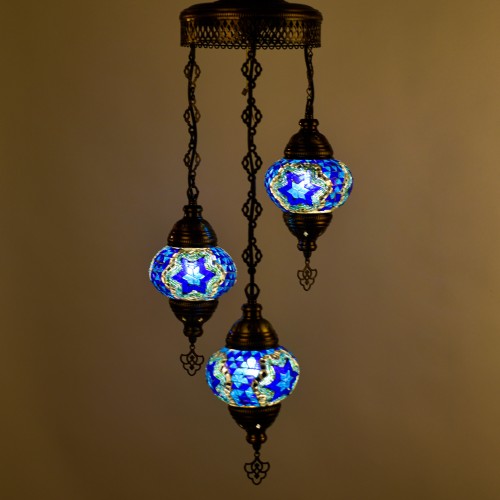 Authentic 3-Piece Ceiling Pendant Chandelier Mosaic Lamp Dome Set Helix